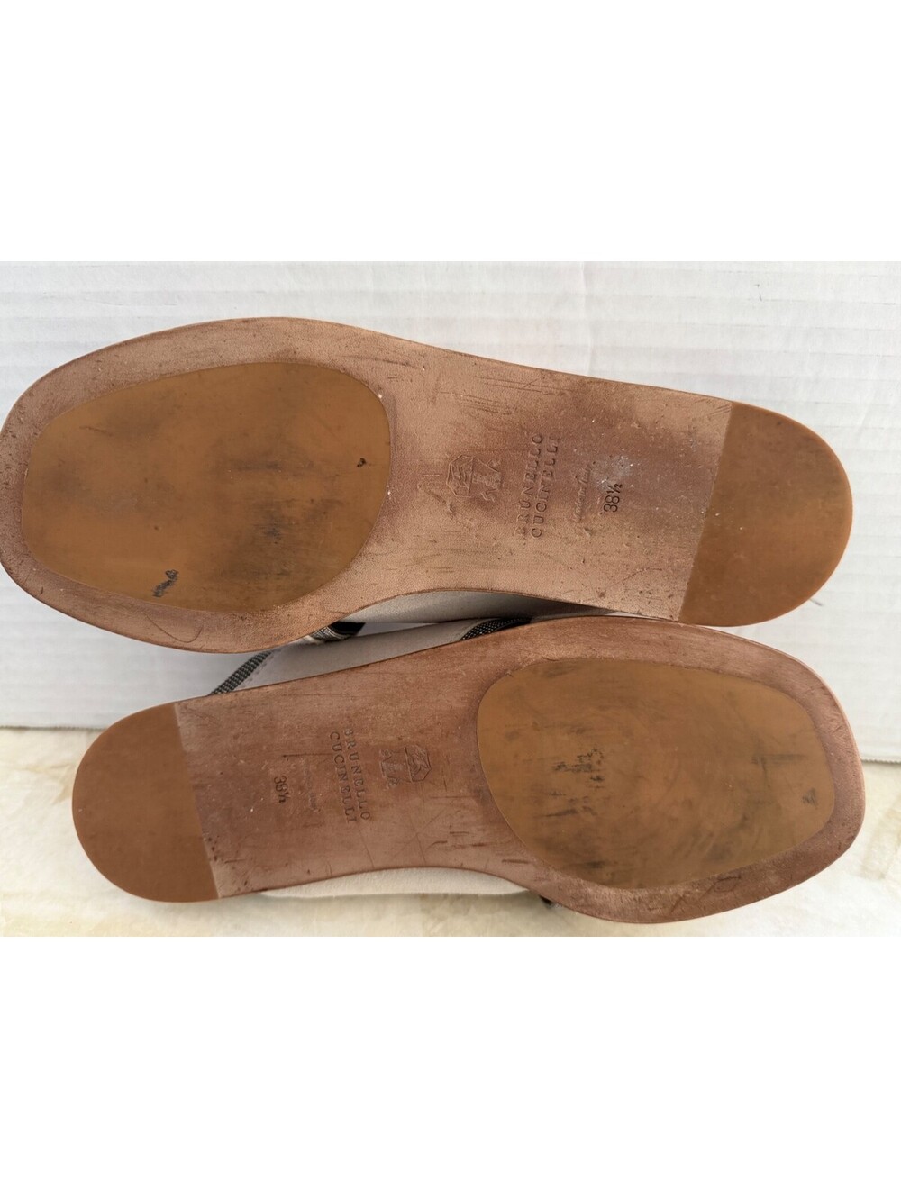 Brunello Cucinelli Suede Monili Beaded Crisscross Slide Sandals Beige Taupe 38.5 - Picture 10 of 14